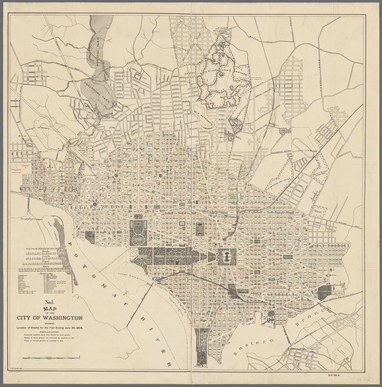 Map of the city of Washington showing location of deaths for the year ending June 30, 1894