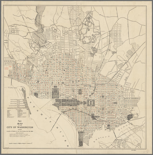 Map of the city of Washington showing location of deaths for the year ending June 30, 1894