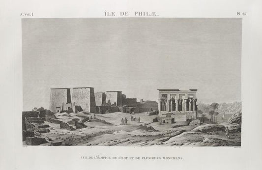 Île de Philæ. Vue de l'édifice de l'est et de plusieurs monumens.