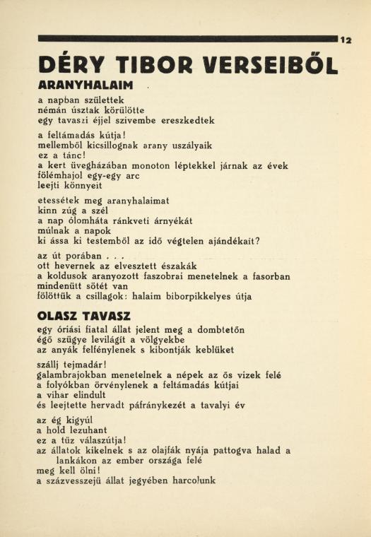 Déry Tibor verseiből.