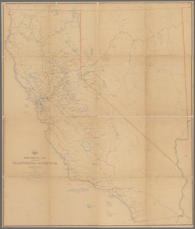 Post route map of the states of California and Nevada