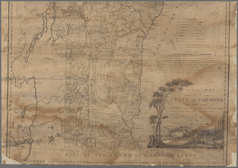 A correct map of the state of Vermont, from actual survey : exhibiting the county and town lines, rivers, lakes, ponds, mountains, meetinghouses, mills, public roads, &c.