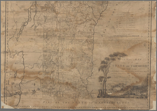 A correct map of the state of Vermont, from actual survey : exhibiting the county and town lines, rivers, lakes, ponds, mountains, meetinghouses, mills, public roads, &c.