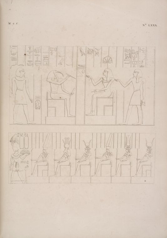 L'Udito e la Vista nelli stipiti della Biblioteca al Ramsesseion.--Tolomeo Epifane rappresentato nel tempio di Athyr al sud di Medinet-Abu.