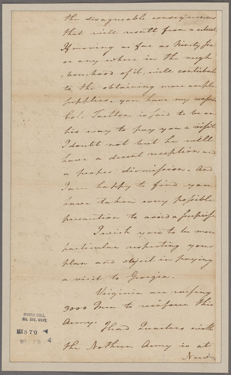 [Greene, Nathanael.] Camp on the Pedee. To General Morgan