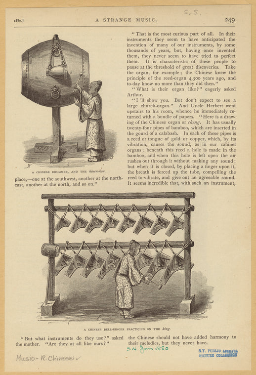A Chinese drummer, and the hiuen-kou ; A Chinese bell-ringer practicing on the king.