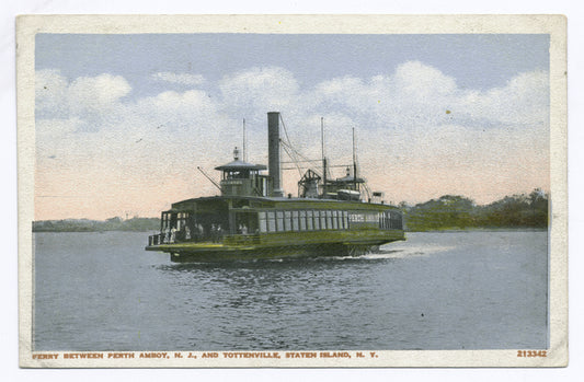 Ferry between Perth Amboy, N.J., and Tottenville, Staten Island, N.Y. [old green ferry on water]