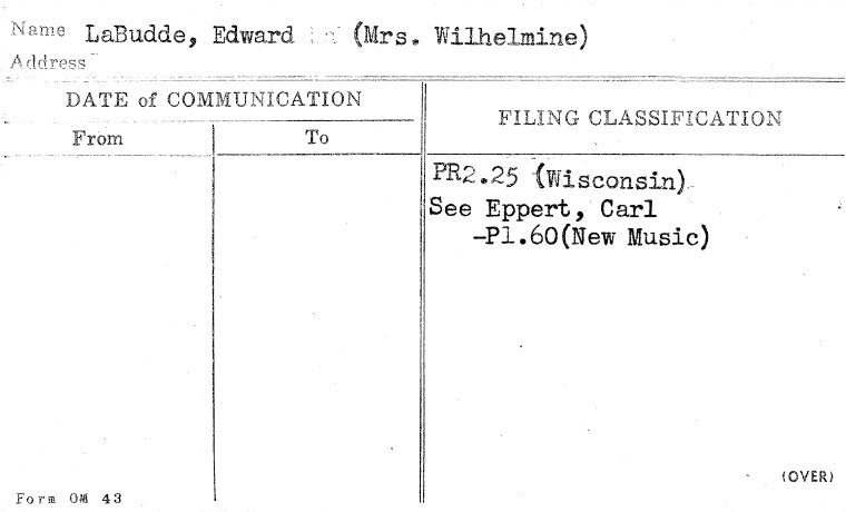 LaBudde, Edward (Mrs. Wilhelmine)