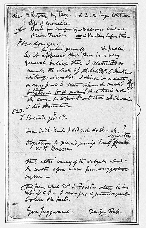 Cruikshank, G. Holograph drafts of a letter to the publisher [John Macrone]. With 8 original pencil sketches in the margins.