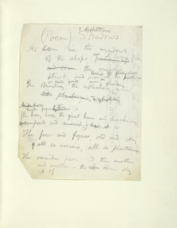 Leaf mounted with one holograph manuscript written on a scrap of white paper: (Poem) ? Reflections Shadows