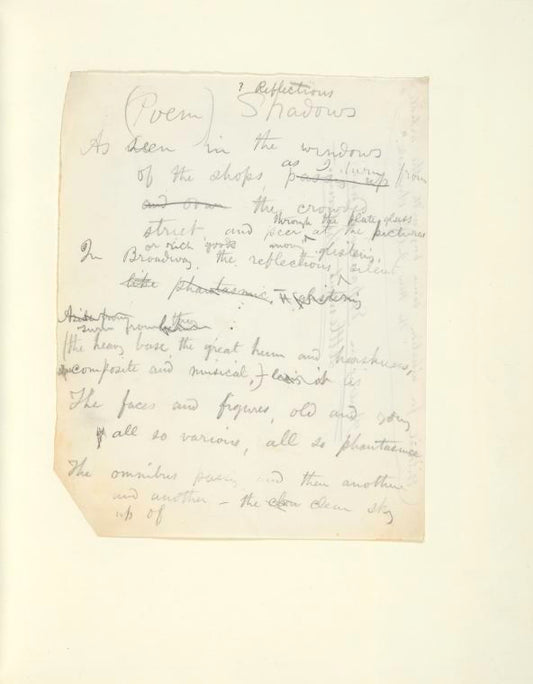 Leaf mounted with one holograph manuscript written on a scrap of white paper: (Poem) ? Reflections Shadows