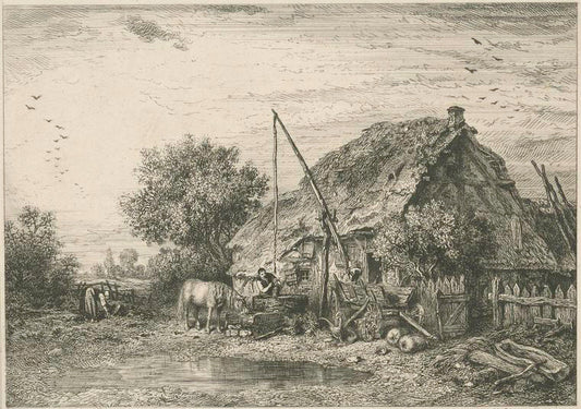 Paysage : chaumière.