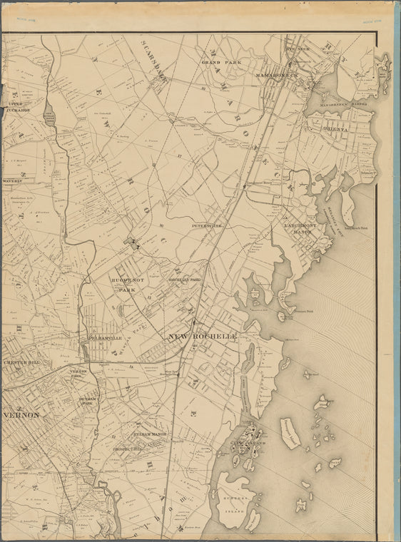 Map of upper New York City and adjacent country : showing the city above 125th Street: the city of Yonkers and townships of East Chester, West Cherster, Pelham, and New Rochelle and a portion of Mamaroneck