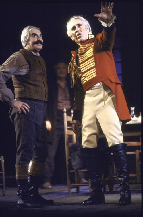 Actors (L-R) Milo O'Shea and Jason Robards in a scene from the Broadway production of the play "A Touch of the Poet" (New York)