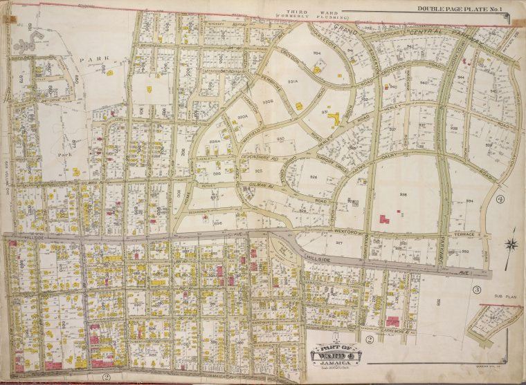 Queens, Vol. 1A, Double Page Plate No. 1; Part of Ward 4 Jamaica. [Map bounded by Boundary between 3rd and 4th Ward, Road avon Road, Hillside Ave.; Including Jamaica Ave., Hardenbrook St., Park Ave.]