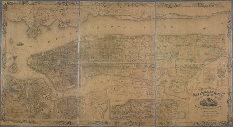 Topographical map of New York City, County and vicinity : showing old farm lines &c.