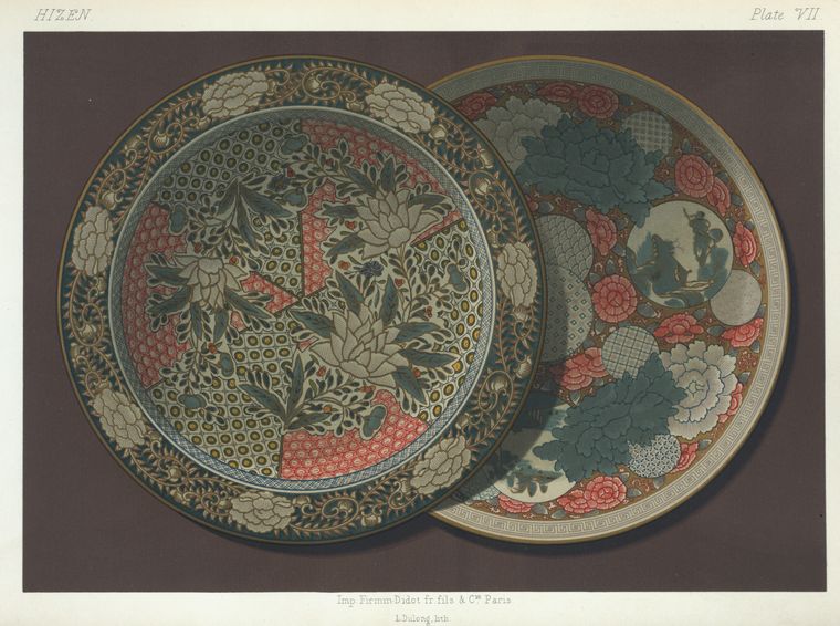Dish, D. 18 in. (James Bowes, Esq.); Saucer dish, D. 16 in. (G.A. Audsley, Esq.)