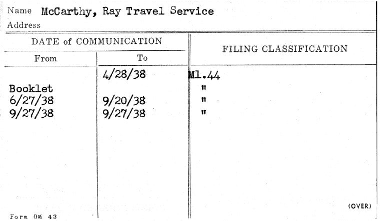McCarthy, Ray Travel Service