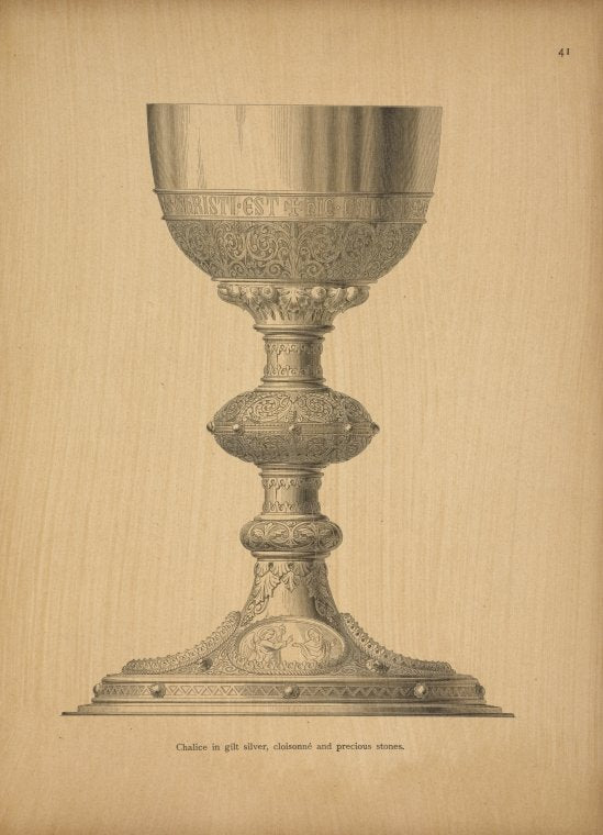 Chalice in gilt silver, cloisonné and precious stones.