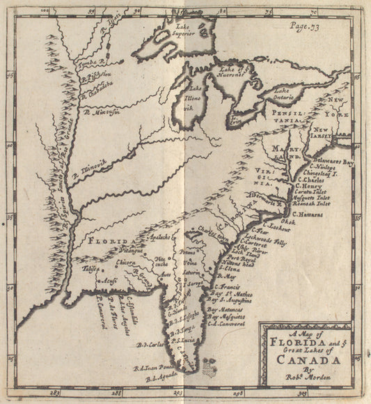 A map of Florida and ye Great Lakes of Canada