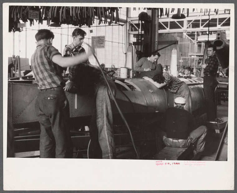 Pontoon construction at the Vought-Sikorsky Aircraft Corporation, Stratford, Connecticut.