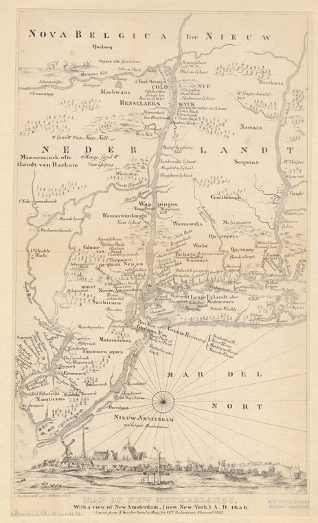 Map of New Netherlands, with a view of New Amsterdam, (now New-York.)  A.D. 1656