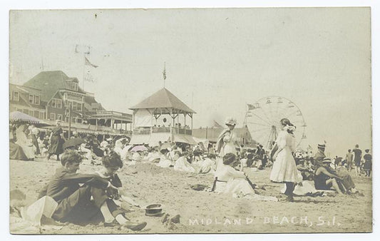 Midland Beach,Staten Island. [buildings, ferris wheel, people on sand fully dressed.]
