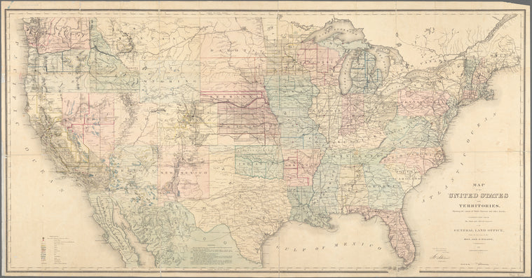 Map of the United States and territories: showing the extent of public surveys and other details