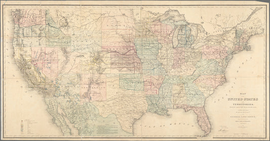 Map of the United States and territories: showing the extent of public surveys and other details