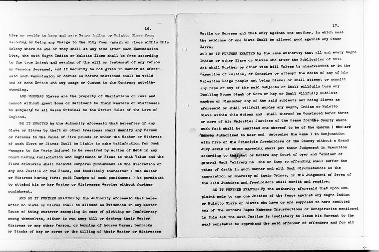 “Laws Ordinances Affecting Negroes, During the English Occupations”