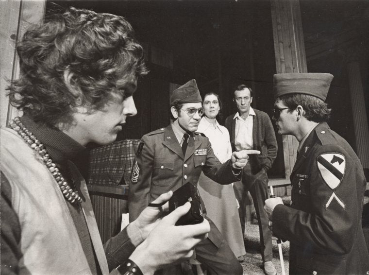 Cliff DeYoung, Hector Elias, Elizabeth Wilson, Tom Aldredge and David Selby in a scene from Sticks and Bones