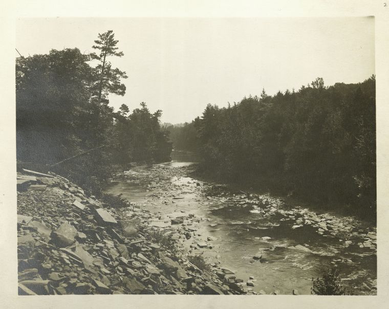 Ashokan Reservoir. View showing loose stone gorge in  Esopus creek at site of Olive Bridge dam. Contract 3.