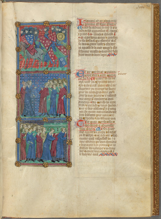 Pharaoh's army following the Israelites; Moses bearing the bones of Joseph