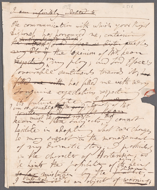Jane Porter to William Frederick, Duke of Gloucester, autograph letter (copy)