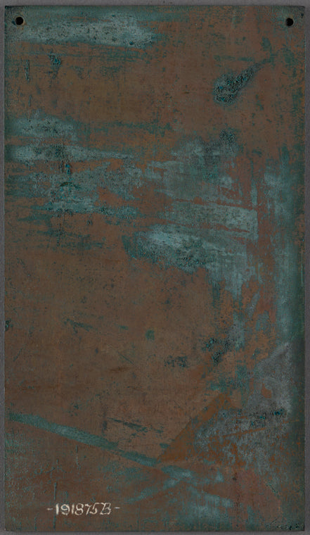 Caricature self-portrait, etched on copper. Favor for SLC's 67th birthday party guests. For Mr W. M. Laffan.
