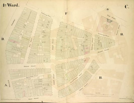 1st Ward. [Map bounded by Exchange Place, William Street, Wall Street, Hanover Street, Beaver Street, Stone Street, Whitehall, Broadway; Including New Street, Broad Street, Marketfield Street, South William Street]