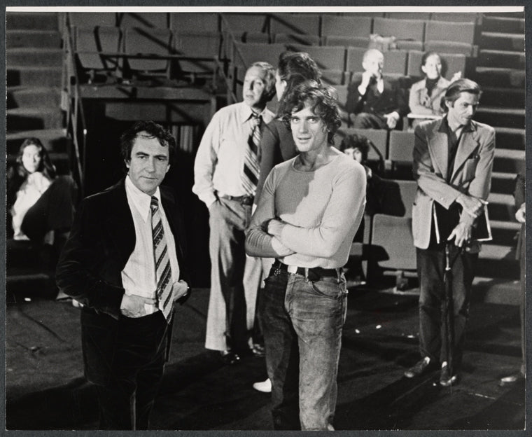Joseph Papp, Bernard Gersten and Mary Woronov in rehearsal for the stage production Boom Boom Room