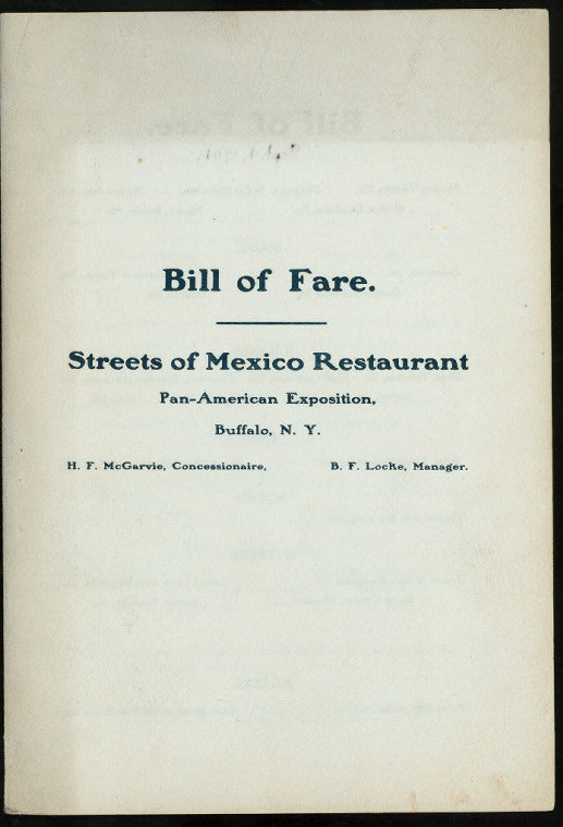 DAILY MENU [held by] STREETS OF MEXICO RESTAURANT [at] "PAN-AMERICAN EXPOSITION, BUFFALO, NY" (REST;)