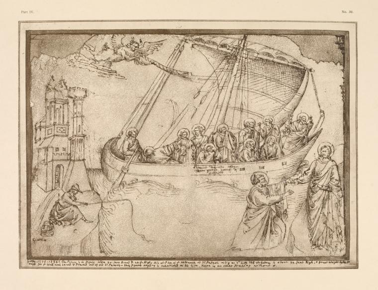 Drawing of Christ walking on the waves
