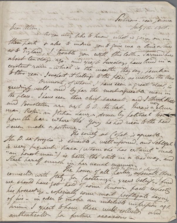 Autograph letter signed to John Allen, 14 July 1816