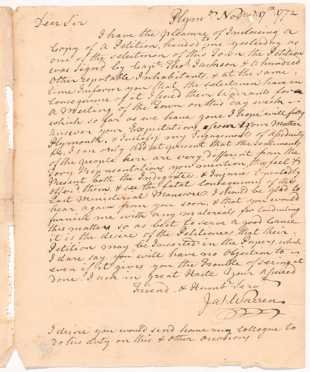 Letter from James Warren