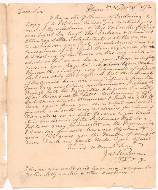 Letter from James Warren