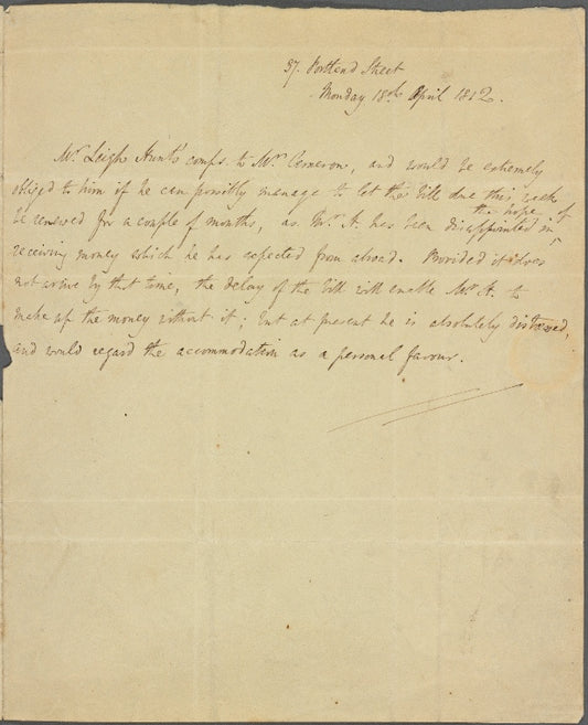 Autograph note, third person, to John Cameron, 18 April 1812