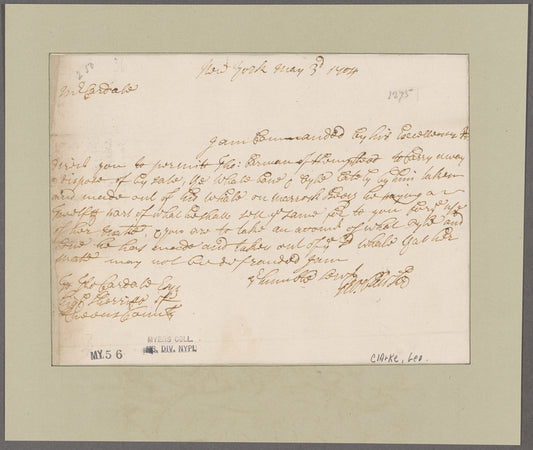 Clarke, George. N.Y. To Mr. [Thomas] Cardale