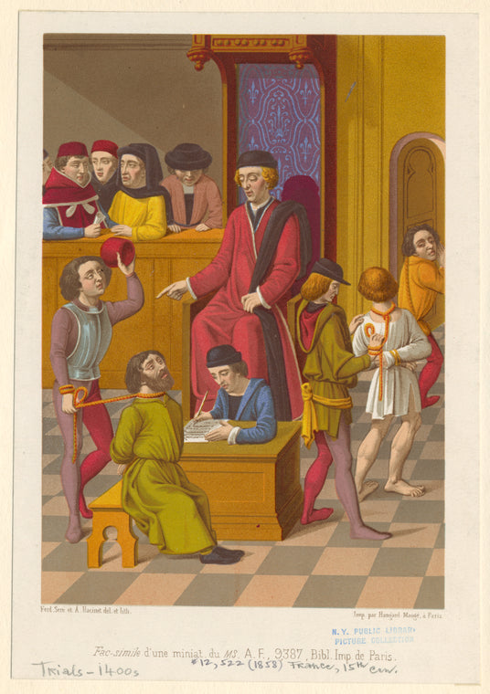 Judge presiding over a court, France, 15th century