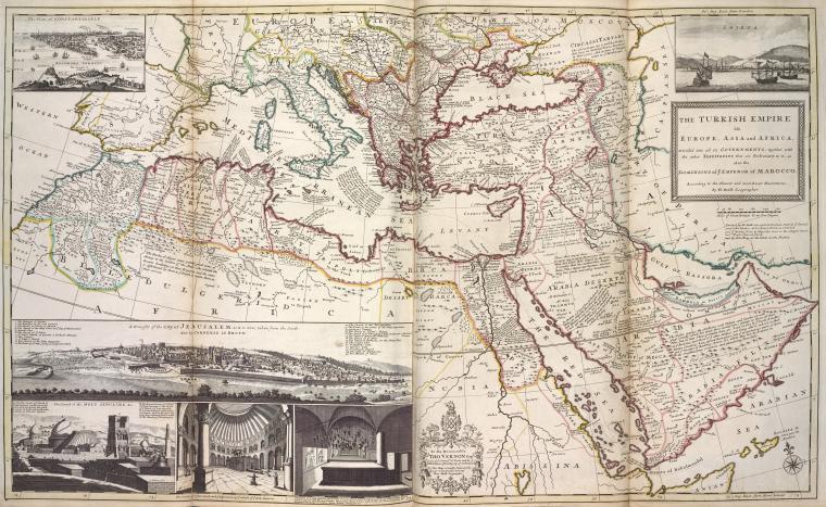 The Turkish Empire in Europe, Asia and Africa, divided into all its governments, together with the other territories that are tributary to it, as also the dominions of ye Emperor of Marocco.