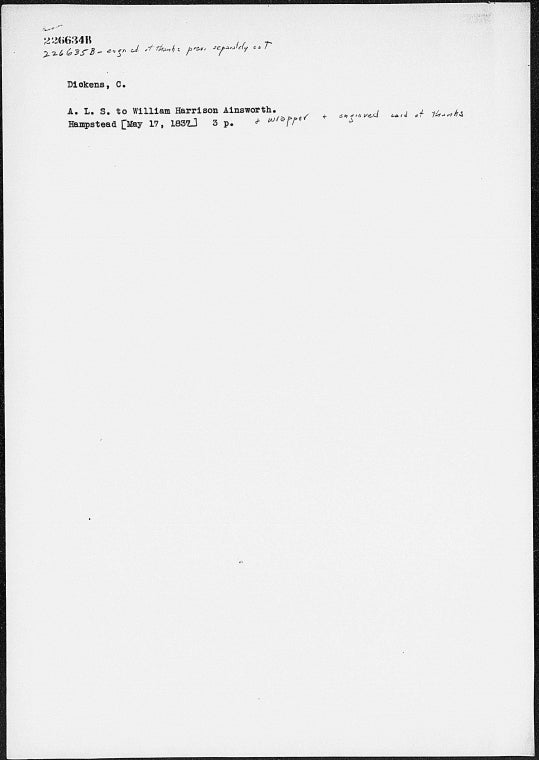 Ainsworth, William Harrison. ALS to