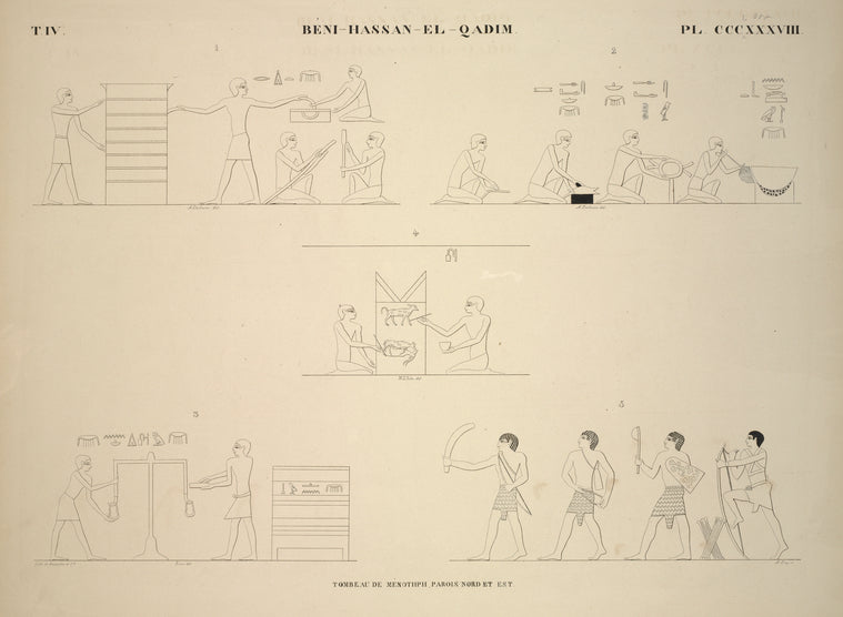 Béni-Hassan el-Qadim [Beni Hasan]. Tombeau de Ménôthph, parois nord et est.