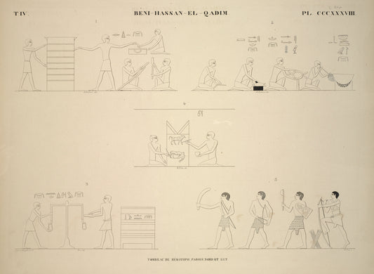 Béni-Hassan el-Qadim [Beni Hasan]. Tombeau de Ménôthph, parois nord et est.
