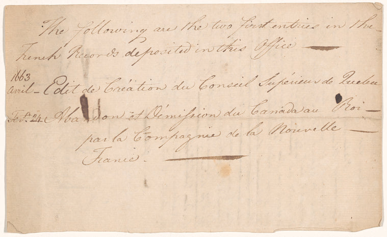 Copies of French royal enactments pertaining to Canada dated 1663